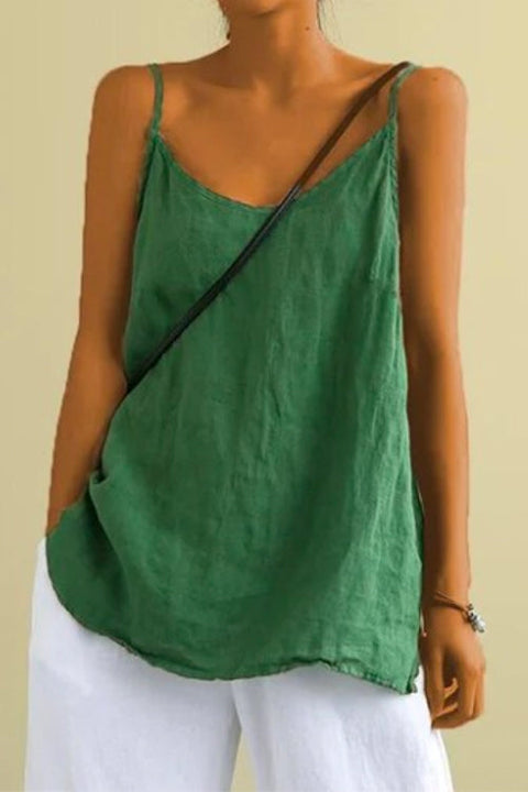 Margovil Scoop Neck Solid Cotton Linen Cami Top