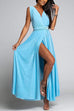 Margovil V Neck Sleeveless Back Criss Cross High Slit Maxi Party Dress