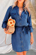 Margovil Rolled Up Long Sleeves Tie Waist Denim Shirt Dress