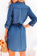 Margovil Rolled Up Long Sleeves Tie Waist Denim Shirt Dress