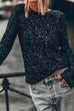 Crewneck Back Cut Out Sparkle Sequin Pullovers