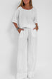 Margovil Round Neck 3/4 Sleeves Pullovers Wide Leg Pants Cotton Linen Set