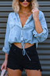 Margovil Long Sleeves Drawstring Hem Cropped Denim Shirt