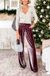 Casual Pocketed Wide Leg Palazzo Velvet Pants