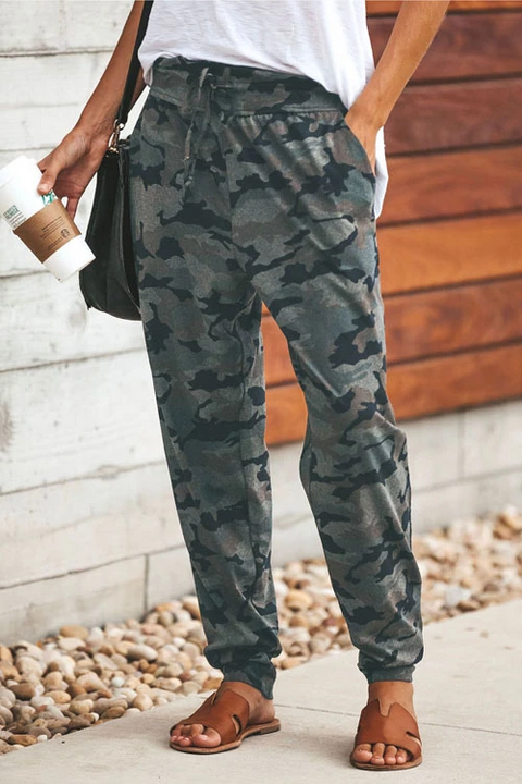 Margovil Casual Pockets Drawstring Camo Joggers